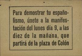 Convocatoria a manifestación franquista en la Plaza de Colón de Madrid, s.d.