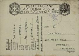 "Postal italiana. Tarjeta postal de prisionero de guerra. Inglaterra 1943"