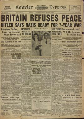 Courier Express. 20 Septiembre 1939. "Los británicos rechazan la paz. Hitler dice que los nazis están preparados para una guerra de 7 años."
