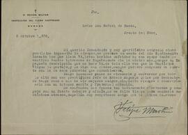 Inspección del clero castrense. Carta a Rafael de Rueda. Burgos, 8 octubre 1938