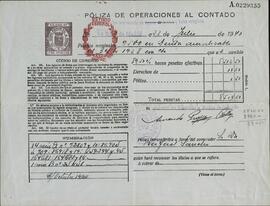 Vapor Uruguay. Sancho Contreras, Eduardo. "Póliza de Operaciones al Contado". Madrid, 23 julio 1940