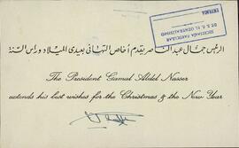 Colección Francisco Franco. Nasser, Gamal Abdel. Felicitación navideña