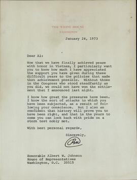 Richard M. Nixon. Carta a Albert W. Johnson. 24 enero 1973