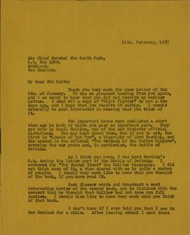 Wright, Robert. Carta a Keith Park, 11 febrero 1958