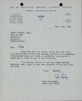 Cunningham, John. "Carta a Robert Wright". 19 Julio 1955