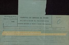 Telegrama de Alberto Álvarez al coronel Castejón
