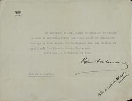 Vapor Uruguay. Sancho Contreras, Eduardo. Recibos. Barcelona, 3 y 5 febrero 1940