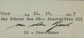 "Bach - Zelewski, Erich von dem. 18 octubre 1933"