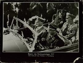 "Comienzo del día del partido del Reich 1937. / Bauer, Karl: Hitler, Goering, Goebbels y Wessel"