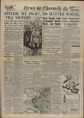 News Chronicle, 31 Enero 1945. "Hitler: Luchamos, no importa dónde, hasta la Victoria"