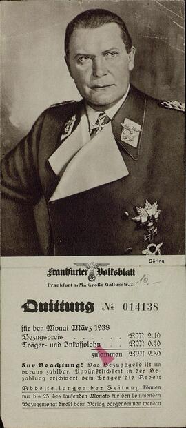 "Halsblatt de Frankfurt. Factura. Frankfurt, marzo 1938"