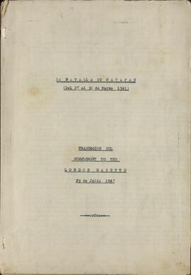 Informe sobre la Batalla de Cabo Matapán (27-30 de Marzo de 1941), traducido de un suplemento de "The London Gazette" del 29 de Julio de 1947