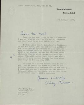 Neave, Airey. "Casa de los Comunes. Querido Sr. Nell. 17 febrero 1965"