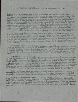 Generales Orgaz, Kindelán, Dávila, Solchaga, Moscardó, Saliquet y Varela. Al ministro del Ejército. 8 septiembre 1943 (Intentos para la restauración de la Monarquía).