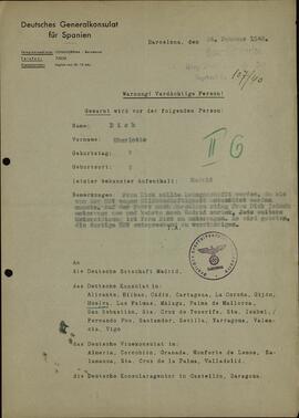 Consulado General Alemán para España: "Atención! Persona sospechosa!" 1940