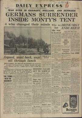 "Daily Express", 5 de Mayo de 1945, "Los Alemanes se Rinden dentro de la Tienda de Monty".
