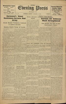 Evening Press. Guernsey, 17 enero 1944. "La fuerte resistencia alemana detiene al ejército rojo."