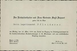 "Seyss-Inquart. Dr. Pfleiderer. 10 marzo 1939"