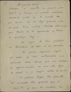 Vapor Uruguay. Sancho Contreras, Eduardo. Copia de carta de su madre al General Cavalcanti. 1936
