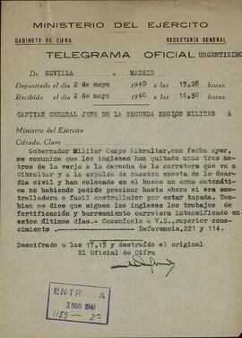 Gibraltar después de la guerra civil, defensa de. 3 de mayo de 1940