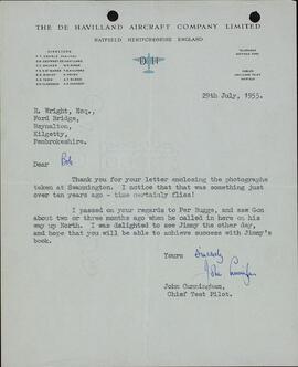 Cunningham, John. "Carta a Robert Wright". 29 Julio 1955