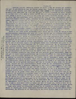 Vapor Uruguay. Sancho Contreras, Eduardo. Carta de Rafael Sancho Contreras, conde de Montalvo (hermano), a Raquel Claro Velasco (esposa). 5 diciembre 1943