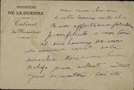 Millerand a Gamelin. Gabinete del Ministro de la Guerra a Gamelin