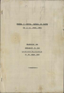 Informe sobre la Primera y la Segunda batalla de Narvik (10 al 13 de Abril de 1940), traducido de un suplemento de "The London Gazette" del 1 de Julio de 1947