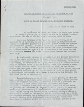 González Alonso, Luis. Informes de la Embajada de España en Roma, bajo el cargo de Agregado de Prensa. Fechados: 24, 26 y 30-31 Julio 1943