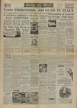 Daily Mail, "7.000 prisioneros, 400 armas en Italia". 19 de Mayo de 1944