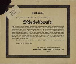"Agradecimiento. Con motivo del entierro de nuestra querida hija, Checoslovaquia. Praga, 10 octubre 1938"