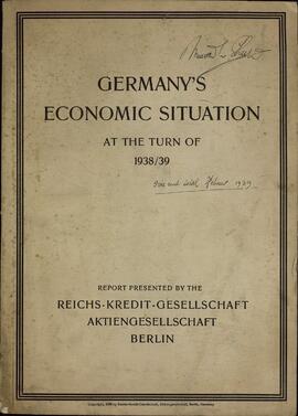 Situación económica de Alemania entre 1938 / 39
