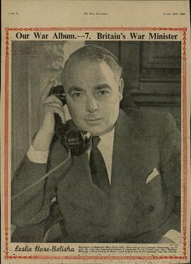 The war illustrated, Nº 7. "Nuestro álbum de guerra: El Ministro de Guerra Británico, Leslie Hore-Belisha". 28 octubre 1939