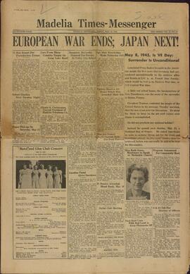 Madelia Times-Messenger. "Acaba la guerra europea; el siguiente, Japón"11 de Mayo de 1945