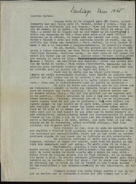 Vapor Uruguay. Sancho Contreras, Eduardo. Carta de Raquel Claro Velasco (esposa) a Rafael Sancho Contreras, conde de Montalvo (hermano). Enero 1945