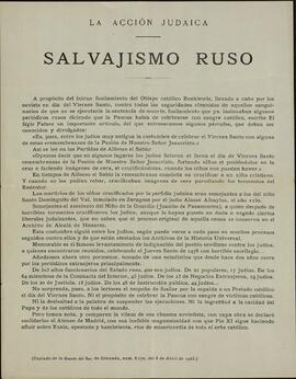 "Salvajismo ruso. Acción Judaica". Artículo copiado de "La Gaceta del Sur" de Granada del 8 de abril de 1923.