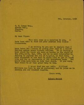 Wright, Robert. Carta a C. M. Leman, 21 enero 1959