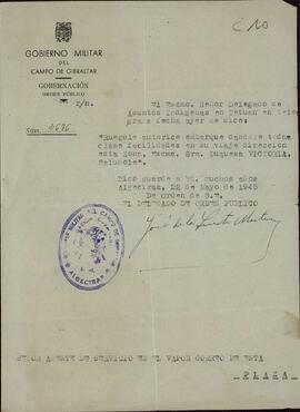 "Gobierno militar del campo de Gibraltar". Algeciras, 22 mayo 1945