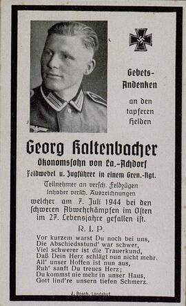 Esquela mortuoria de Georg Kaltenbacher. 7 julio 1944