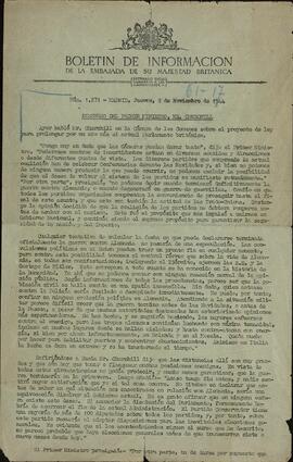 "Discurso del primer ministro, Mr. Churchill". Boletín de información de la Embajada de su Majestad Británica, n.º 1.271. Madrid, 2 noviembre 1944