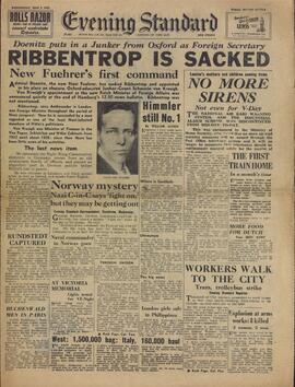 "Evening Standard", 2 de Mayo de 1945, "Ribbentrop, Despedido"