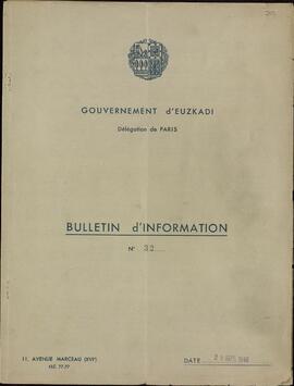 Boletín de información. Gobierno de Euskadi. Delegación de París. 29 septiembre 1946  (Sobre acción política y represión de la misma en España).