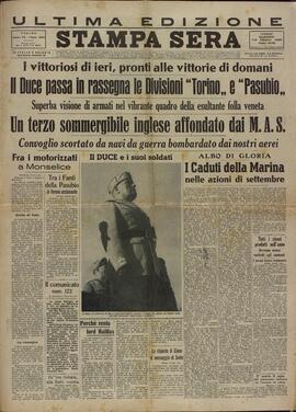 Stampa Sera. "El Duce pasa revista a las Divisiones Torino y pAsubio". Turín, 7 - 8 octubre 1940