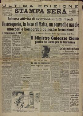 Stampa Sera. "Un aeropuerto, la base de Malta, un convoy naval, atacados y bombardeados por nuestras formaciones".Turín 26 - 27 Septiembre 1940