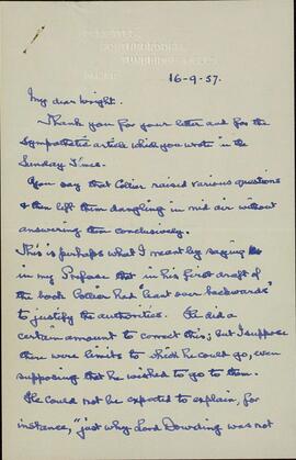Dowding, lord. Carta a Robert Wright, 16 septiembre 1957