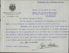 Millán Astray, José. A Alejandro Gallo. Madrid, 27 marzo 1942