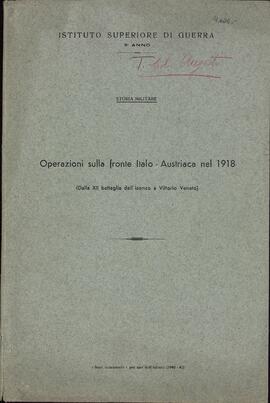 Istituto Superiore di Guerra, 1941-1942 "Operaciones en el frente italoaustríaco en 1918"