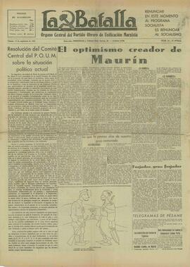 La Batalla. Órgano Central del Partido Obrero de Unificación Marxista. "El optimismo creador de Maurín". 18 septiembre 1936