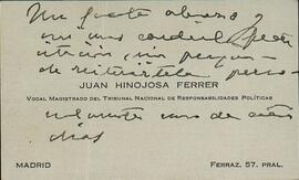 Súñer Ordóñez, Enrique / Hinojosa Ferrer, Juan, respectivamente Presidente y Vocal Magistrado del Tribunal Nacional de Responsabilidades políticas.