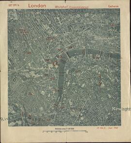 "Whitehall, Ministerio de guerra. Secreto. GB 1311 b". Mapa Londres. Septiembre 1940
